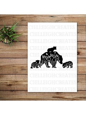 Mama Bear & Cubs Vinyl Decal Sticker Handcrafted